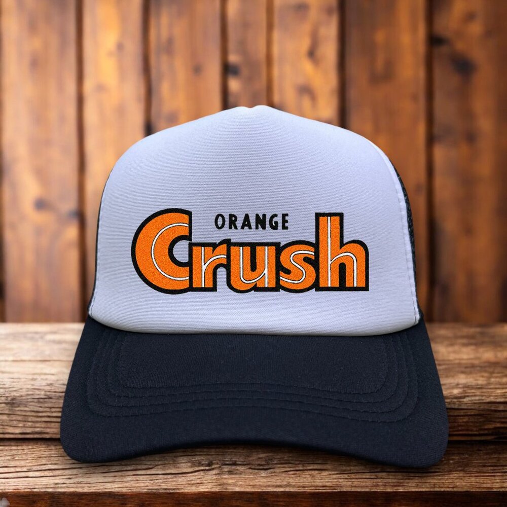 Orange Crush Mens Trucker Hat Black Snapback 1955 Vintage Logo Soda Pop Cap
